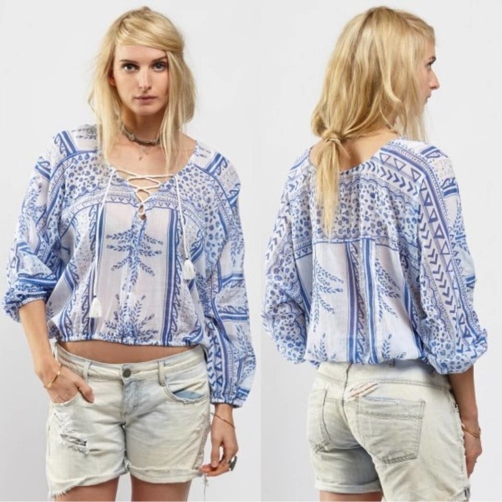 Free People Yo Yo Geo Peasant Blouse